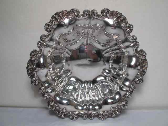 Appraisal: Large American sterling silver bowl ruffled with elaborate scroll border