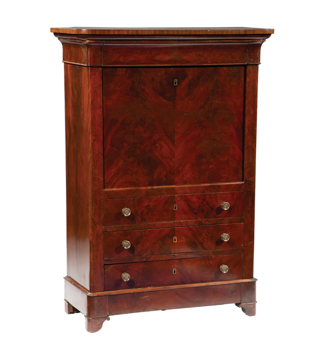 Appraisal: Louis Philippe Carved Mahogany Secretaire a Abattant c molded top