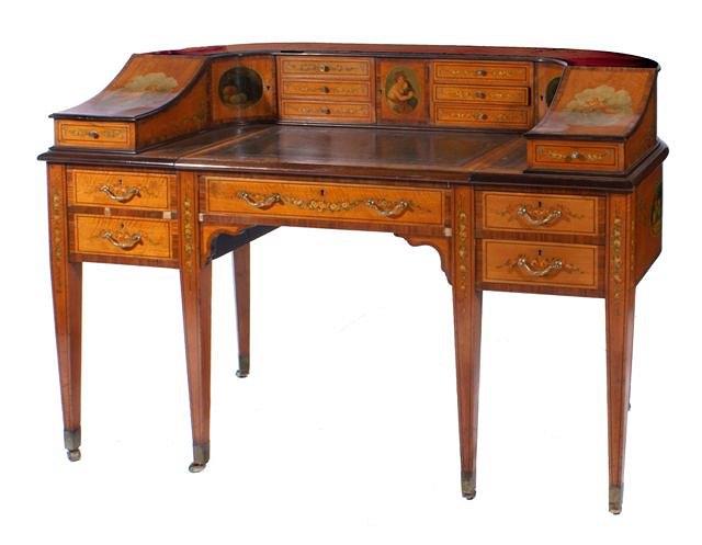 Appraisal: AN EDWARDIAN SATINWOOD SHERATON REVIVAL CARLTON HOUSE DESK having a