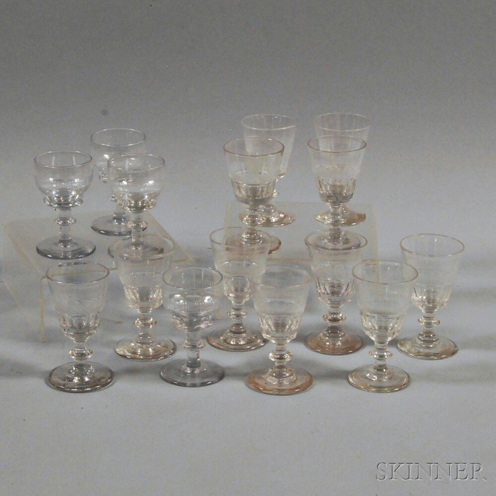 Appraisal: Fifteen Colorless Pattern Glass Cordials th century ht to in