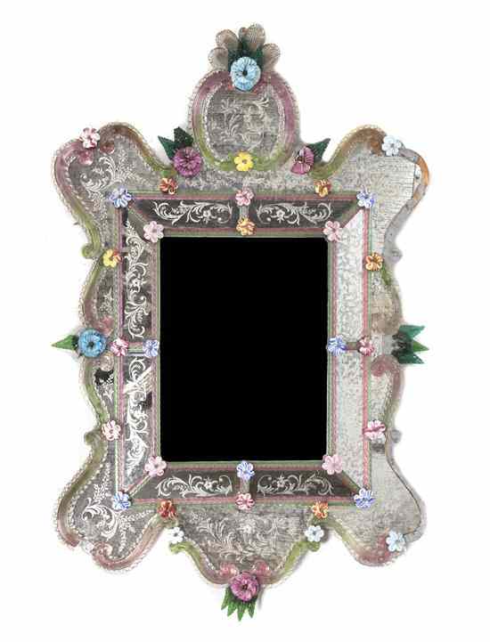 Appraisal: A Venetian Glass Mirror having a rectangular plate within rod