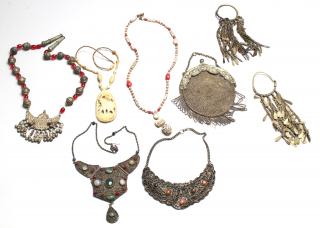 Appraisal: Pieces of Ethnic Tribal Jewelry Comprising three filigree silver metal