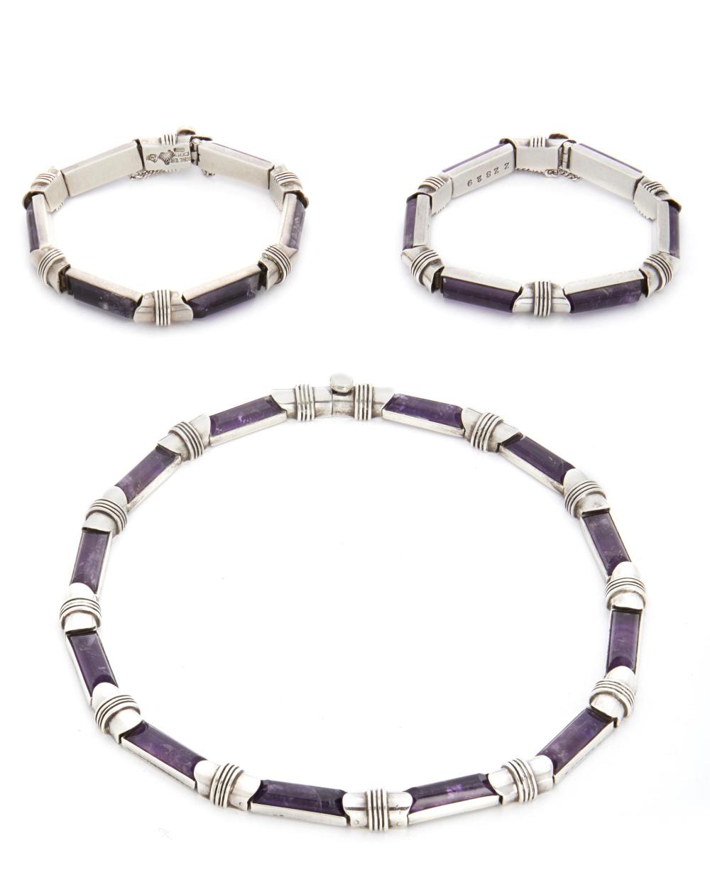 Appraisal: A set of Antonio Pineda silver and amethyst jewelry -