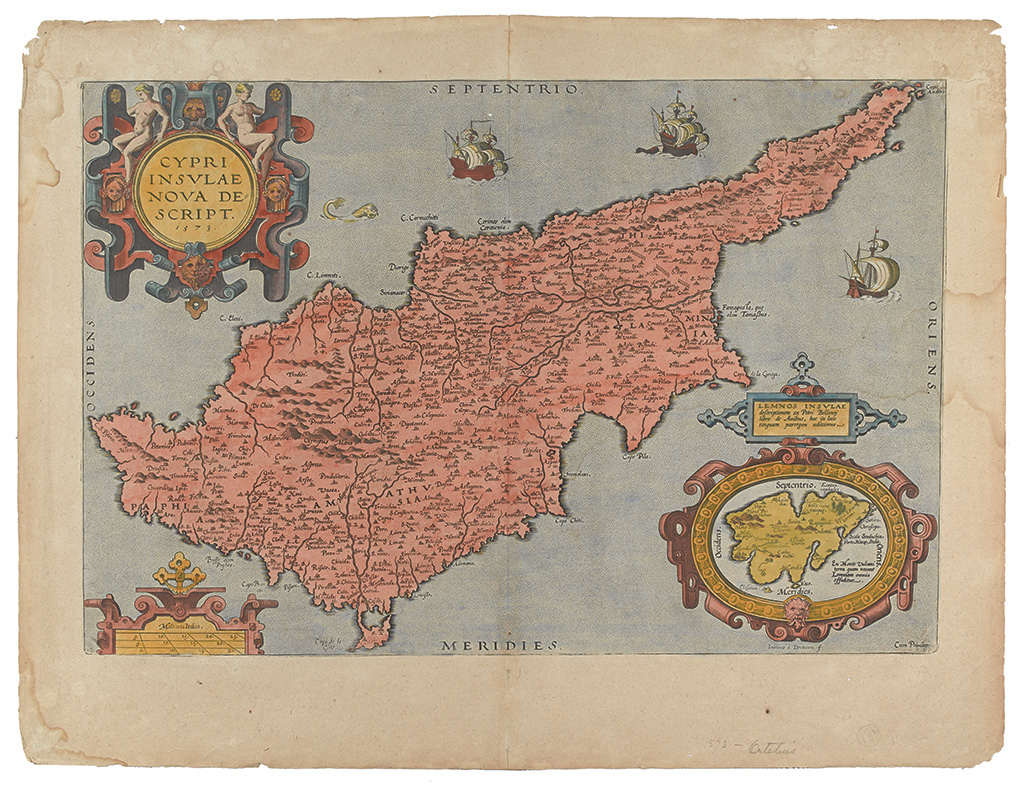 Appraisal: CYPRUS Ortelius Abraham Cypri Insulae Nova Descript Double-page engraved map