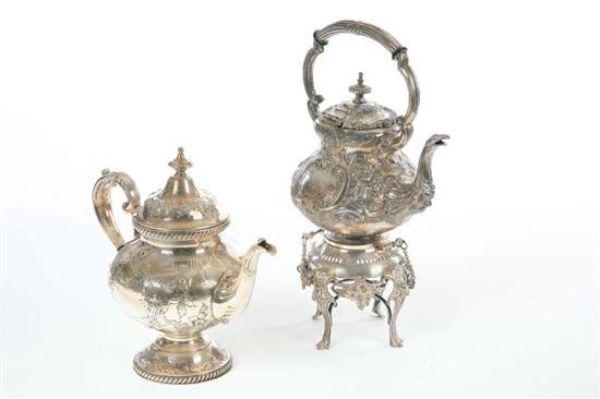 Appraisal: TWO SILVERPLATE TEA POTS One Reed Barton with floral repousse