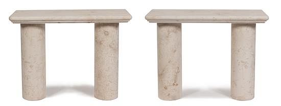 Appraisal: A Pair of Modern Marble Console Tables Height x width