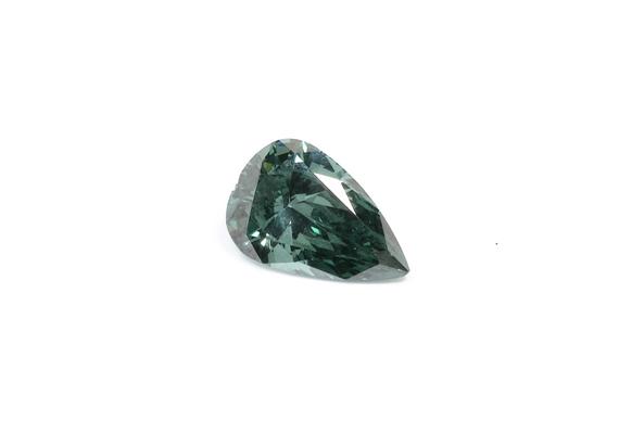 Appraisal: UNMOUNTED DIAMOND Unmounted drop-cut diamond of ct blue-green colour treated