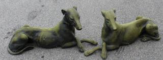 Appraisal: Lifesize Patinated Metal Sculptures of Whippets Very well executed and