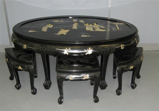 Appraisal: Twentieth century Japanese lacquered nest of seven tables inset with