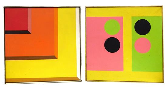 Appraisal: Two similar Mid-Century geometric oils on canvas Albert Notarbartolo American