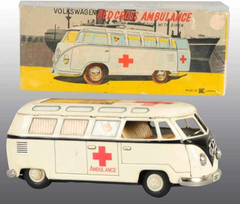 Appraisal: Tin Volkswagen Ambulance Friction Toy Description Japanese Circa s Working