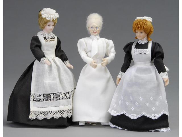 Appraisal: Three Contemporary Dollhouse Servants MN Two maids with crisp aprons