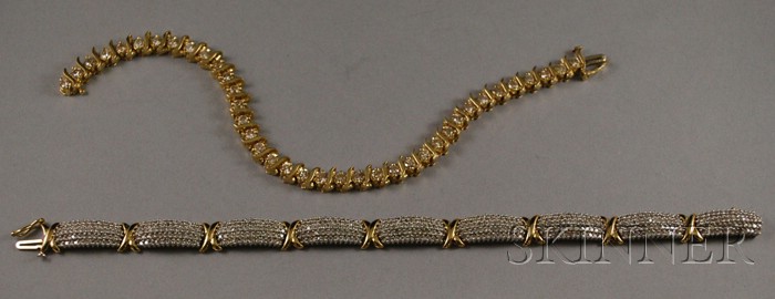 Appraisal: Two Gold and Diamond Bracelets a kt gold and diamond