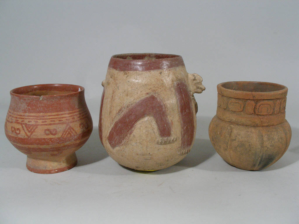 Appraisal: Three Pre-Columbian Style Pottery Jars the first high creme slip