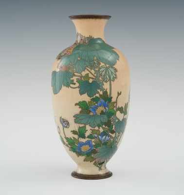 Appraisal: A Hibiscus Morning Glory Cloisonne Vase Meiji Period Overall cream