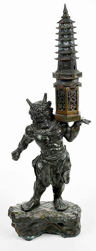 Appraisal: Chinese Bronze Figural Table Lamp early th century demon form