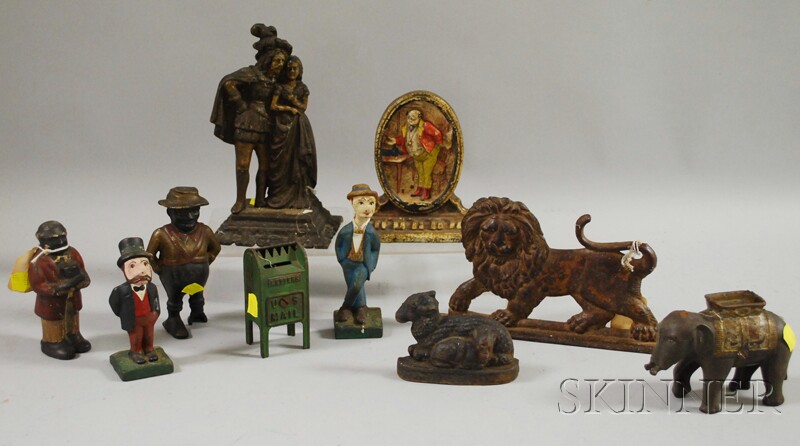 Appraisal: Ten Assorted Painted Cast Iron Figurals Doorstops and Still Banks