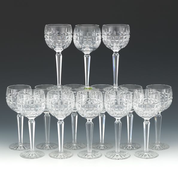 Appraisal: FOURTEEN WATERFORD CRYSTAL WINE HOCKS DIAMOND PATTERN Vertical and horizontal