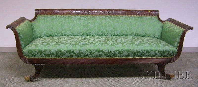 Appraisal: Federal-style Upholstered Carved Mahogany Sofa lg in