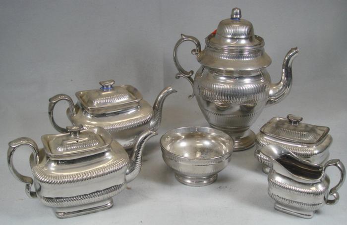 Appraisal: pc Staffordshire silver luster teaset c o coffee pot lid