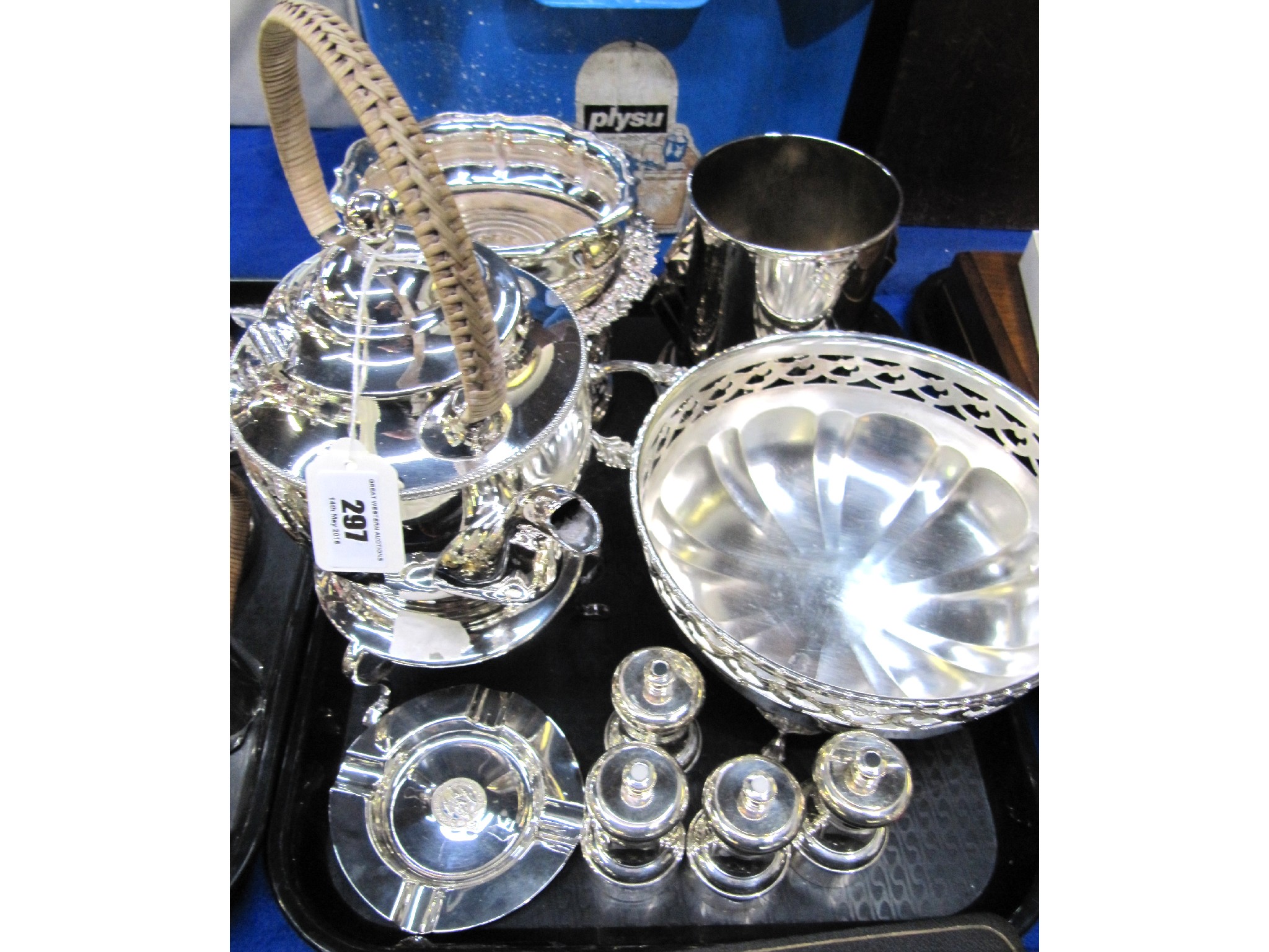 Appraisal: A tray lot of EP - kettle on stand wine