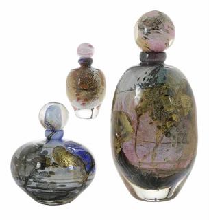 Appraisal: Three Decanters by Jean French - bulbous forms with stoppers