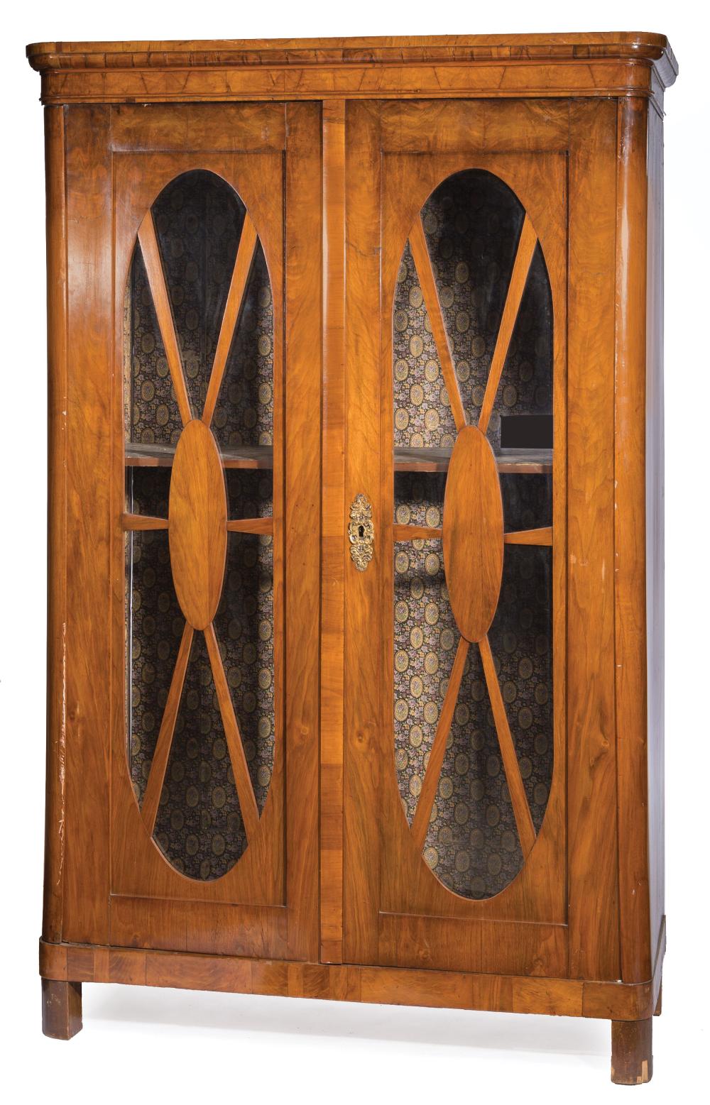 Appraisal: Antique Biedermeier Burl Walnut Vitrine molded cornice with rounded corners