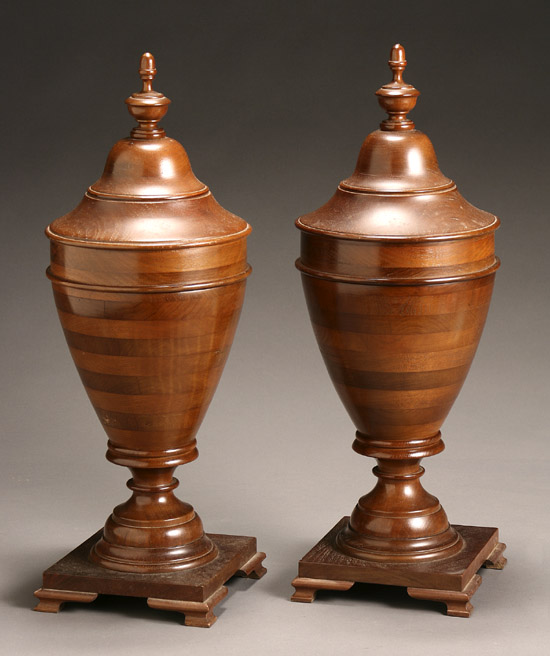 Appraisal: Pair of George III Style Mahogany Knife Urns th Century