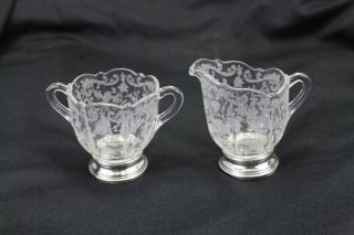 Appraisal: Pair of Sterling Glass Twin Handled Cups Pair of Sterling