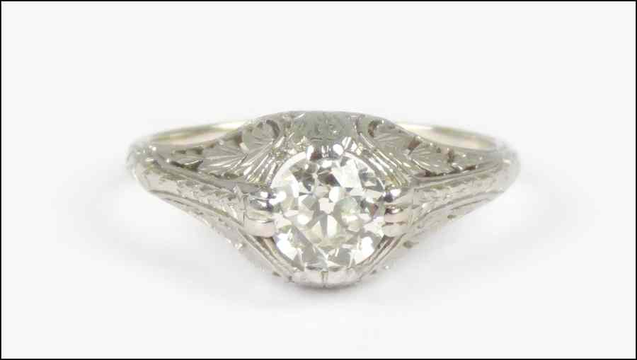 Appraisal: DIAMOND AND WHITE GOLD RING Old European cut diamond is