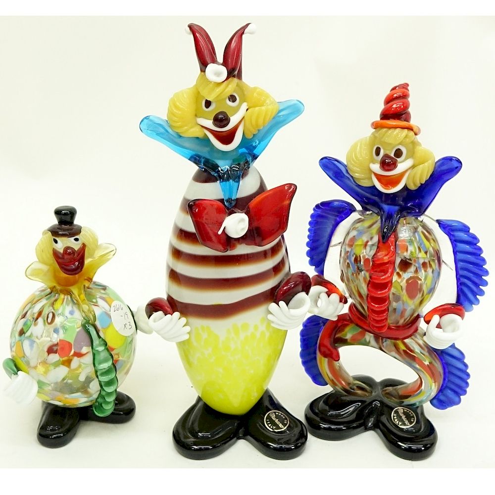 Appraisal: Mid Century Murano Art Glass Clown Figurines Three Piece Lot