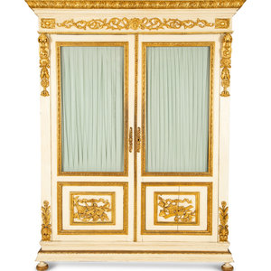 Appraisal: A Louis XVI Style White Painted and Parcel Gilt Armoire