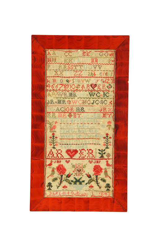 Appraisal: SAMPLER Probably American wool on linen Rows of alphabets numbers