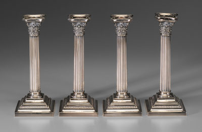 Appraisal: Set of Four Silver-Plated Candlesticks American - Corinthian columns with