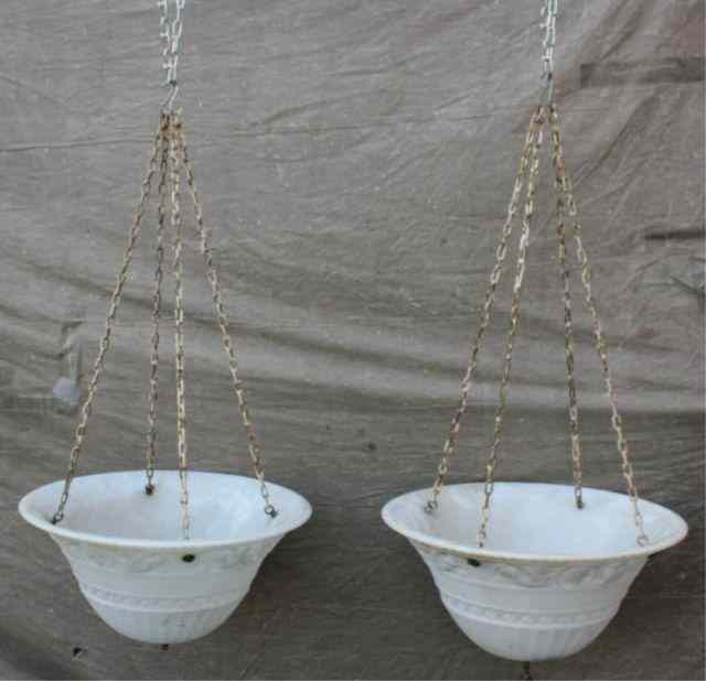 Appraisal: Pair of Cast Glass Inverted Dome Chandeliers Marked '' Parian