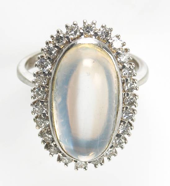 Appraisal: A moonstone diamond and k white gold ring