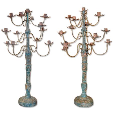 Appraisal: Pair of Painted Wood and Tole Thirteen-Light Candelabra Estimate -