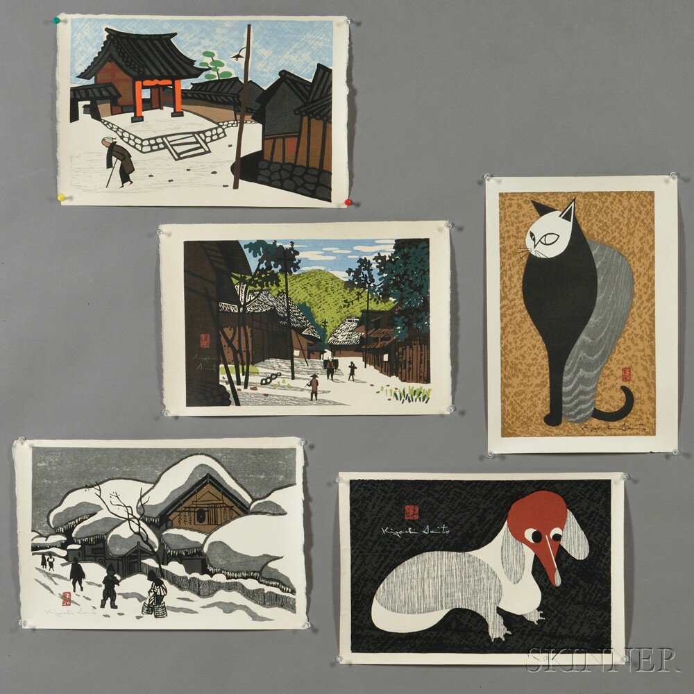 Appraisal: Five Woodblock Prints and a Painting Japan and China prints