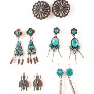 Appraisal: Navajo Silver and Turquoise Hook and Post Earrings mid -