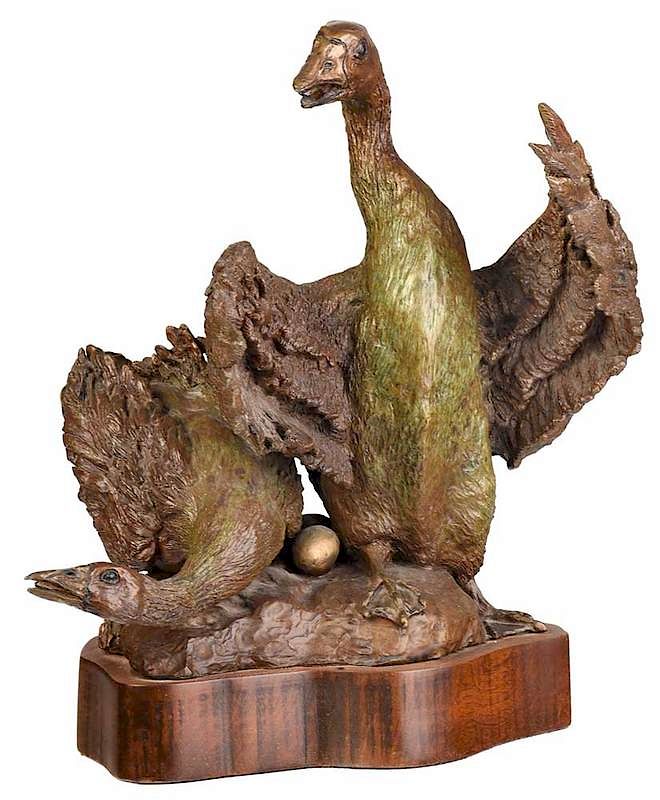 Appraisal: American School Wildlife Bronze th century Protecting the Nest edition