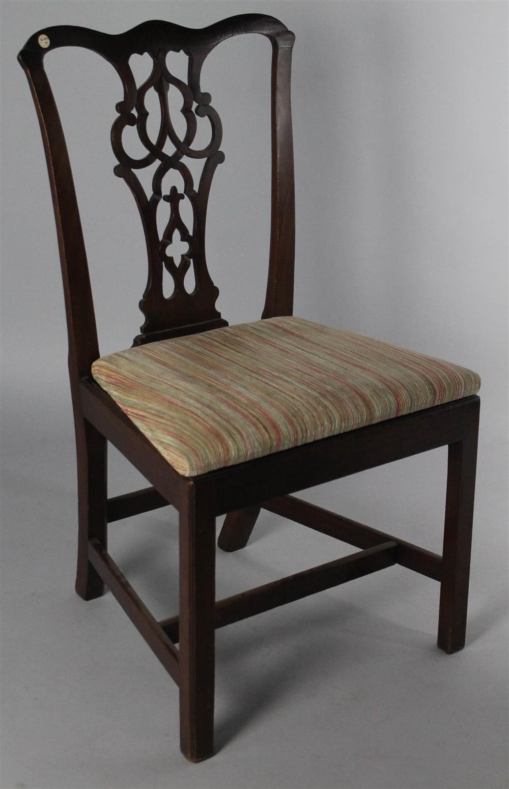 Appraisal: CHIPPENDALE MAHOGANY SIDECHAIR POSSIBLY IRISH the shaped crest rail over