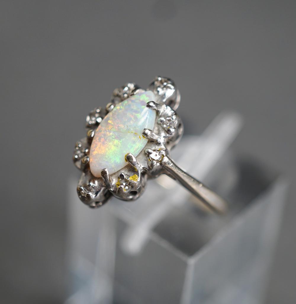 Appraisal: -KARAT WHITE-GOLD OPAL AND DIAMOND RING GROSS DWT SIZE -Karat