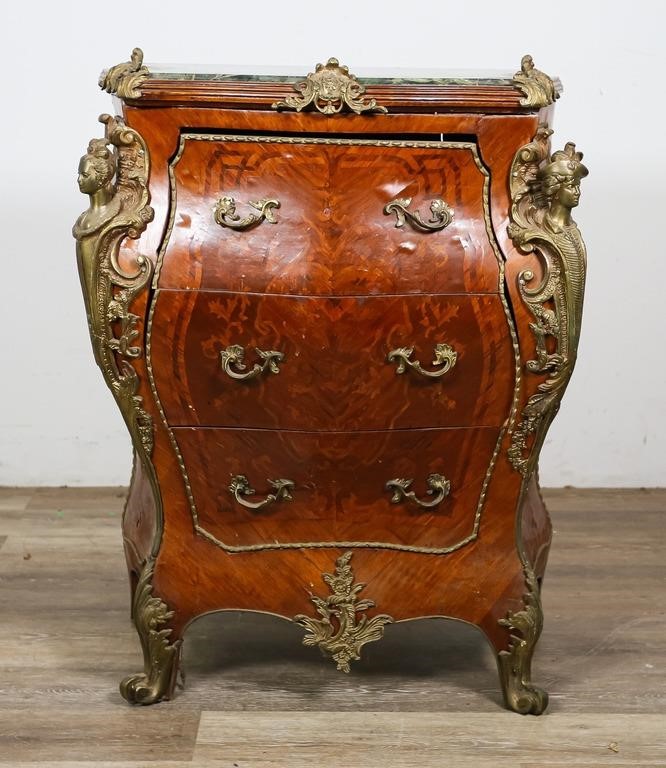 Appraisal: Louis XV style marble top figural bombe commode Early th