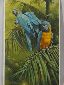 Appraisal: An oil on board of a group of parrots signed