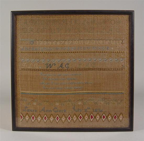 Appraisal: Virginia Sampler Silk floss on linen Typical rows of alphabets