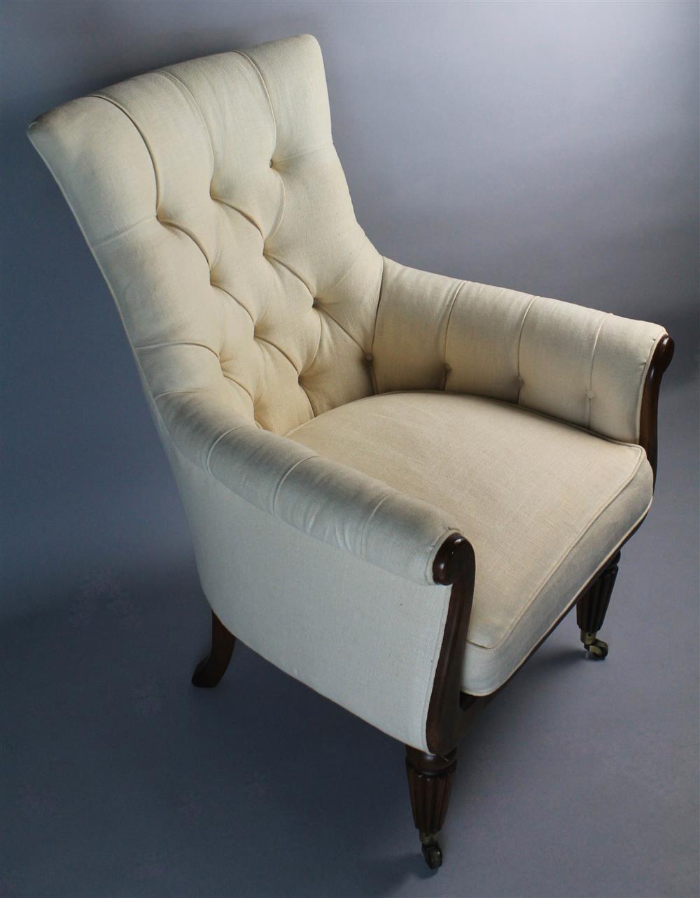 Appraisal: WILLIAM IV STYLE UPHOLSTERED LIBRARY CHAIR upholstered in an ivory