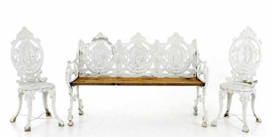 Appraisal: Cast-metal Four Seasons garden suite consisting of one bench and