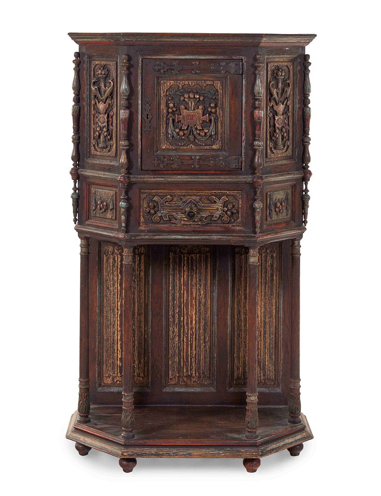 Appraisal: A Gothic Revival Oak Cabinet on Stand A Gothic Revival