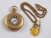 Appraisal: A carat gold half hunter pocket watch dial and movement