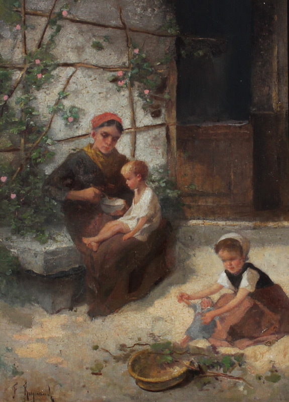 Appraisal: REYNAUD Francois French - Genre Scene with Mother Feeding Small